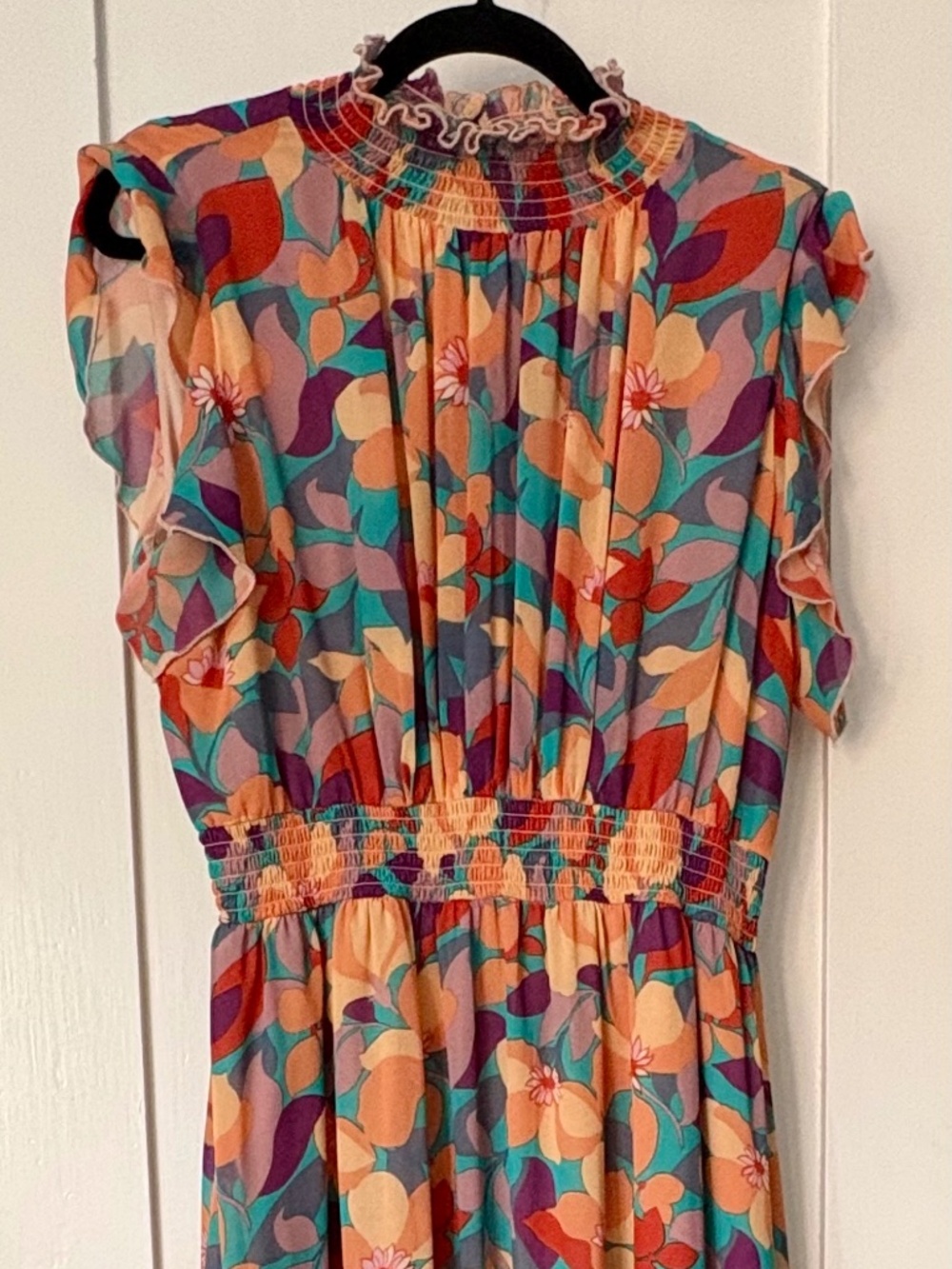 Melloday Floral Dress Smocked Waist Ruffle Bottom